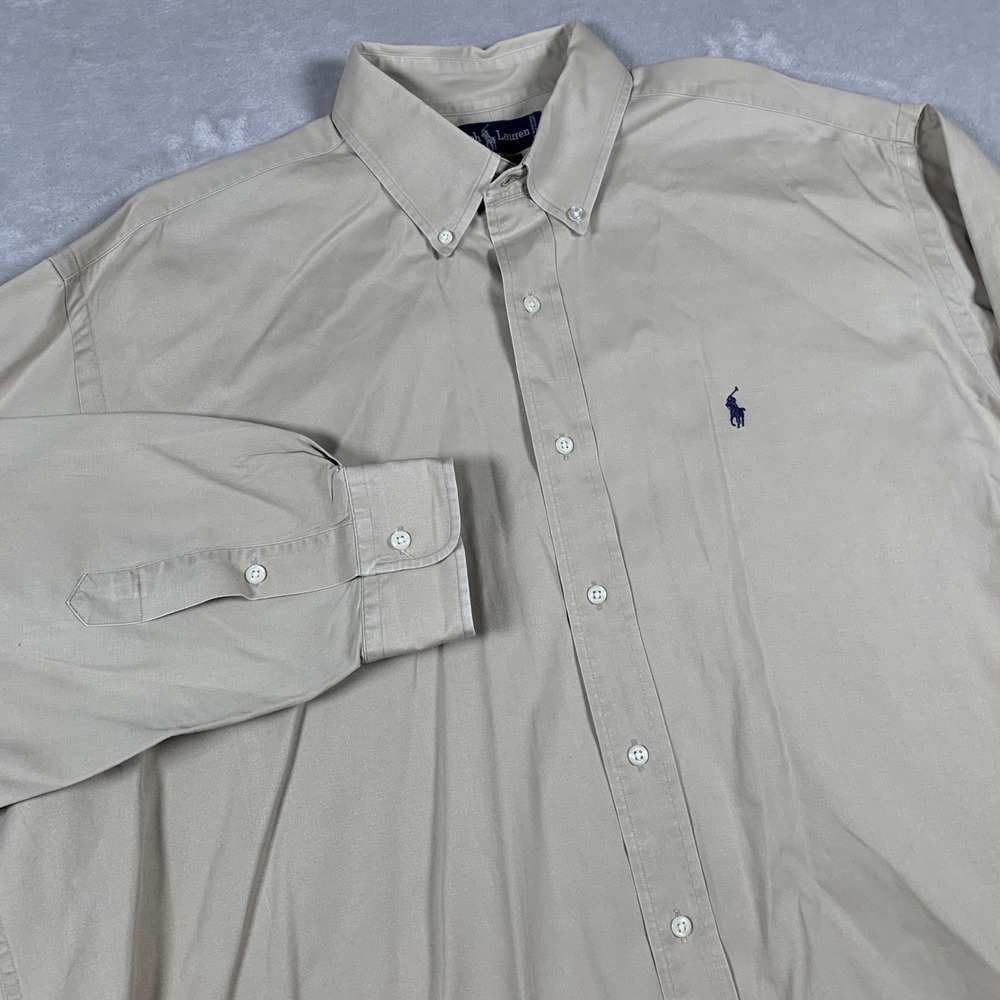 Polo Ralph Lauren Button Down Shirt Mens XL Tan Khaki Blake Cotton Long Sleeve
